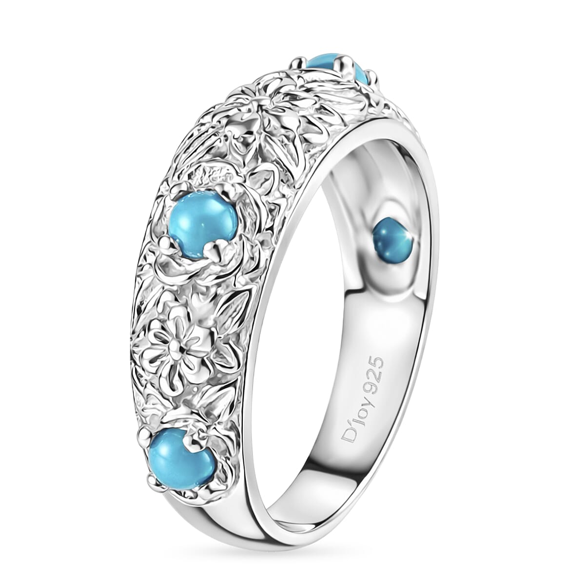 Royal Bali Collection - D'Joy Sleeping Beauty Turquoise Sterling Silver Floral Band Ring 0.50 Ct.