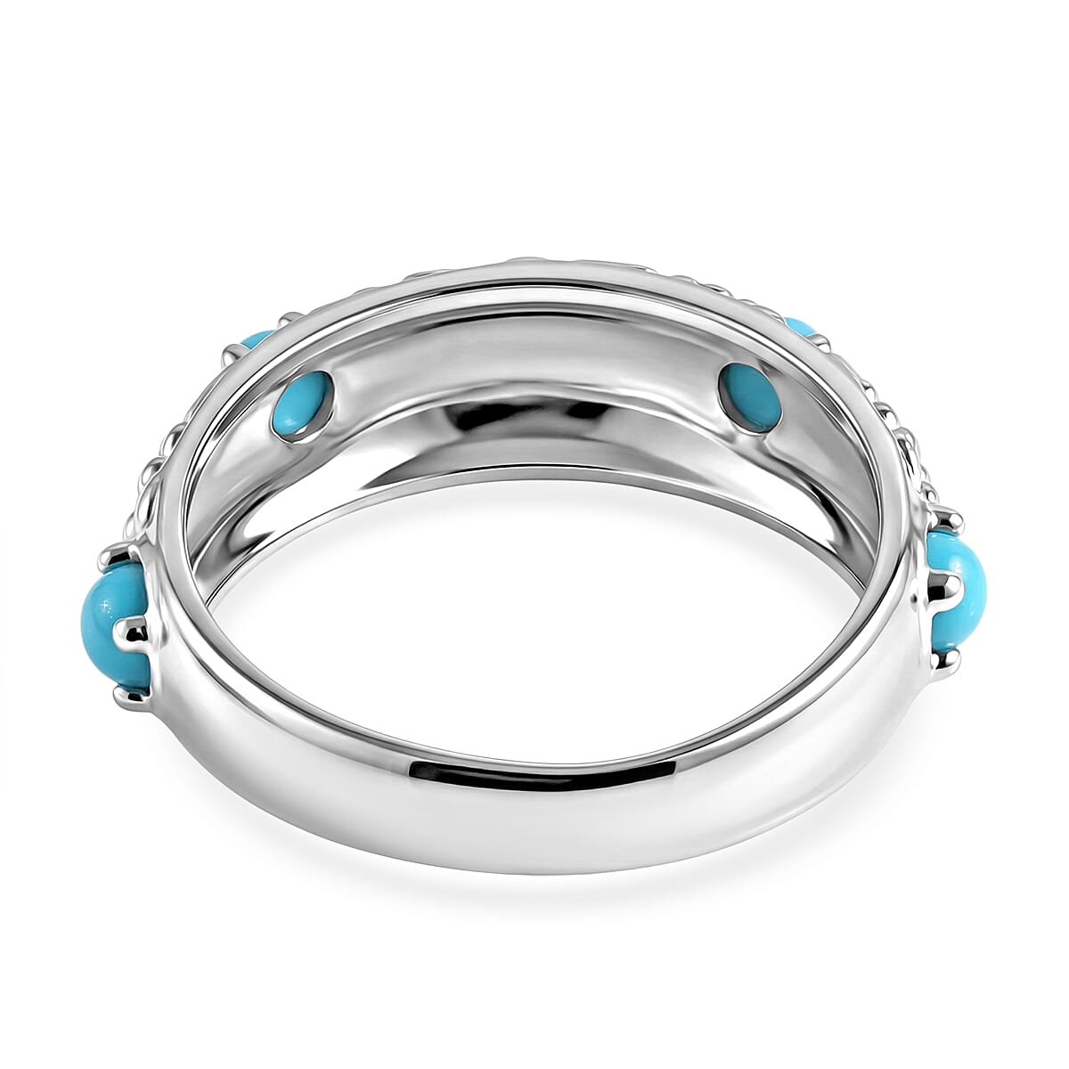 Royal Bali Collection - D'Joy Sleeping Beauty Turquoise Sterling Silver Floral Band Ring 0.50 Ct.