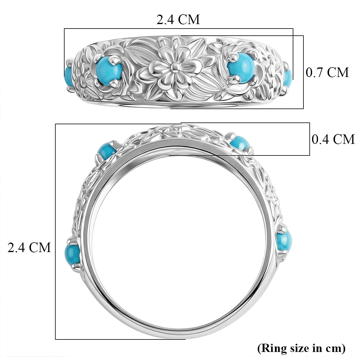 Royal Bali Collection - D'Joy Sleeping Beauty Turquoise Sterling Silver Floral Band Ring 0.50 Ct.