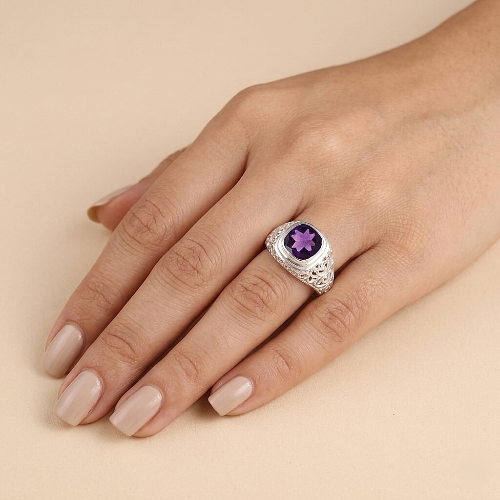 Royal Bali Collection - D'Joy African Amethyst Sterling Silver Solitaire Ring 2.13 Ct.