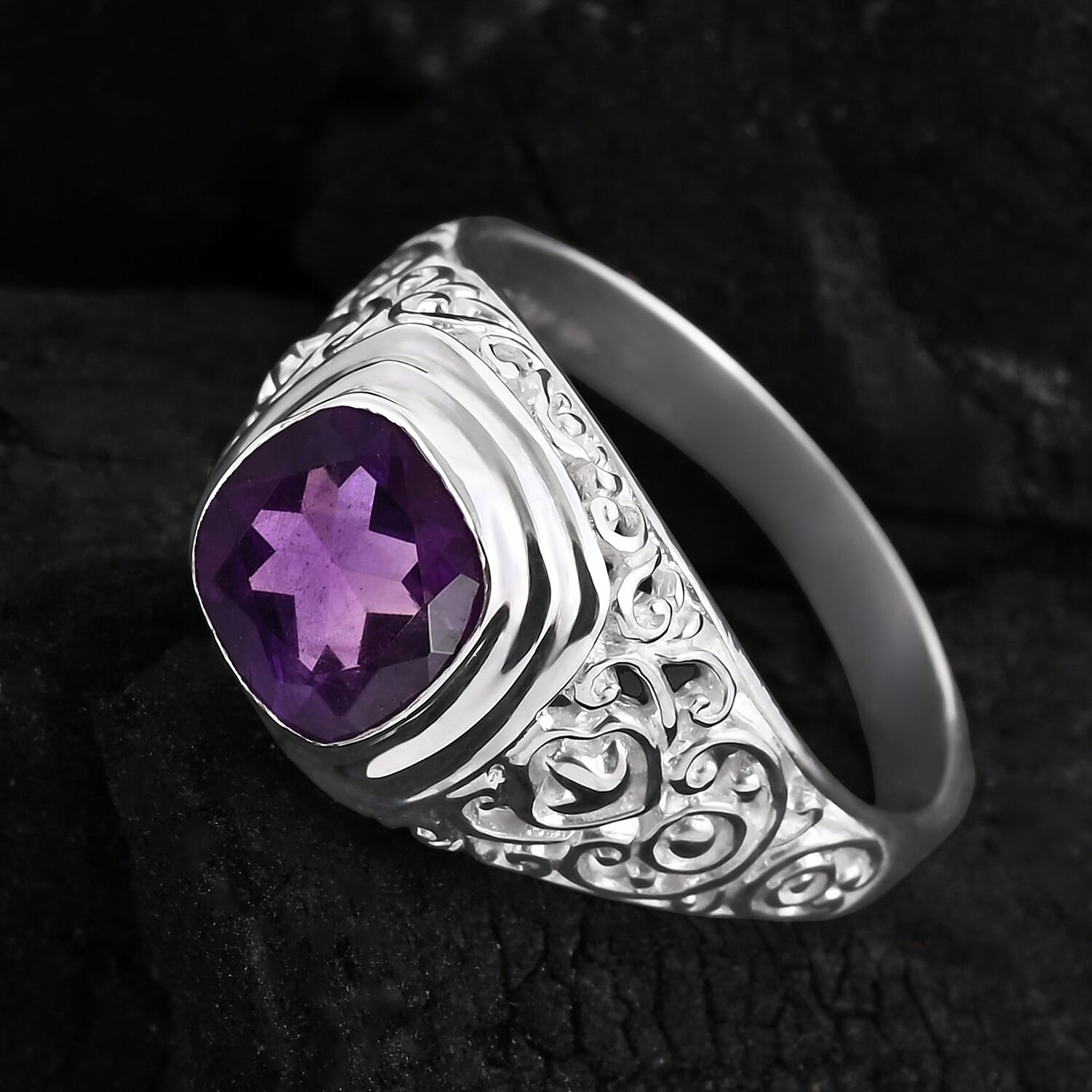 Royal Bali Collection - D'Joy African Amethyst Sterling Silver Solitaire Ring 2.13 Ct.