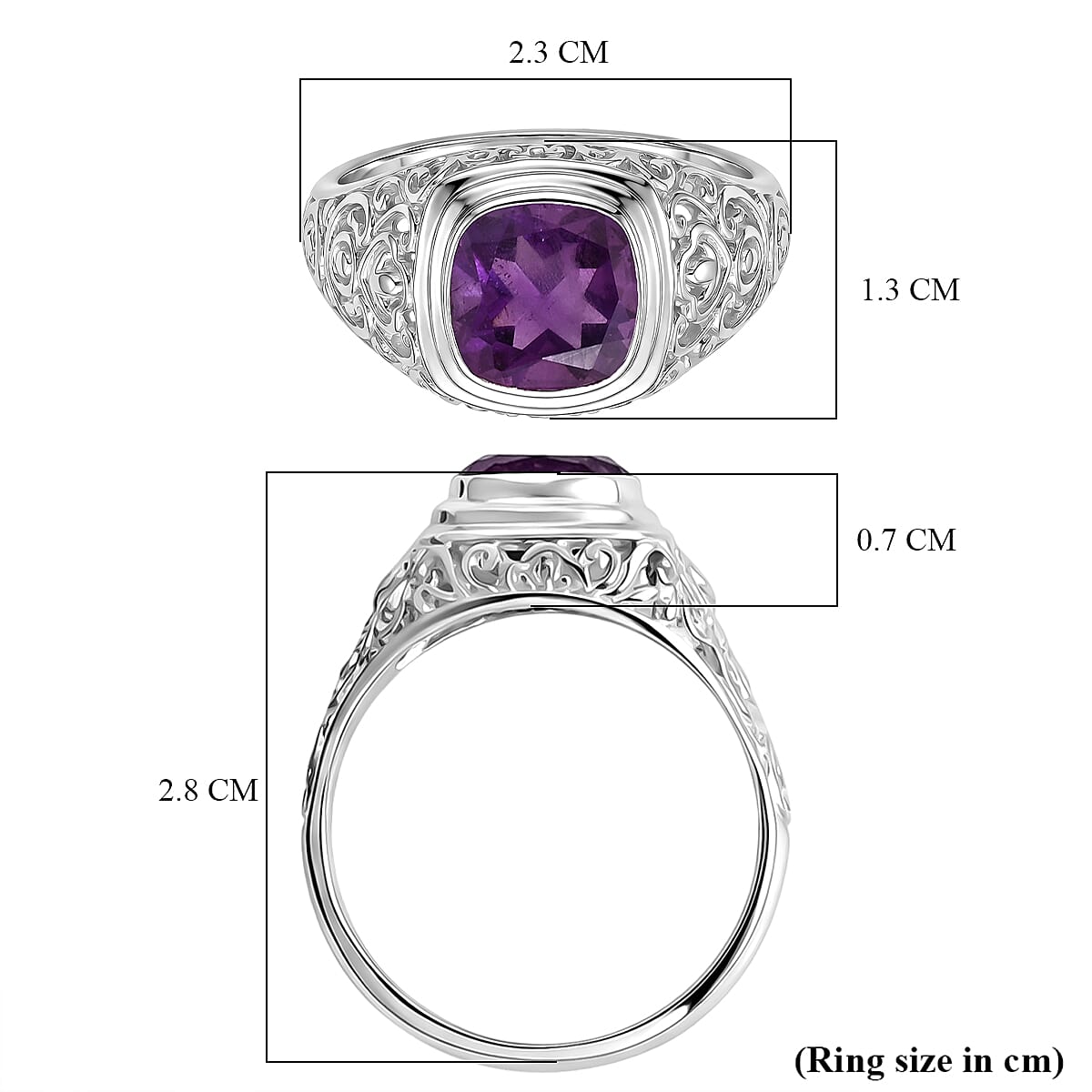Royal Bali Collection - D'Joy African Amethyst Sterling Silver Solitaire Ring 2.13 Ct.