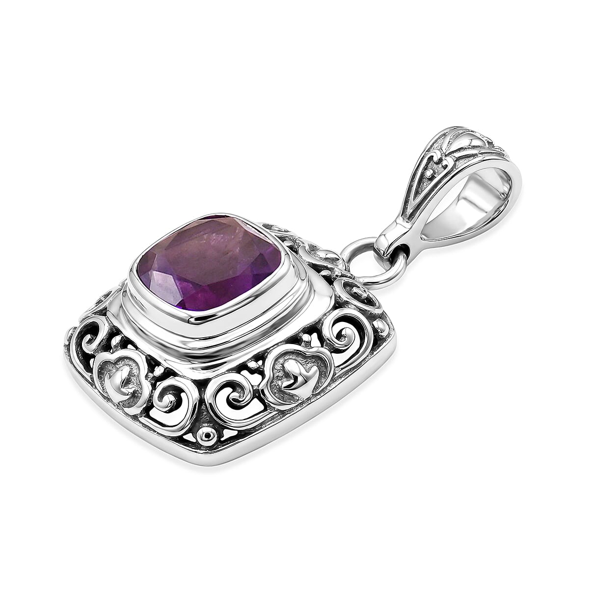 Royal Bali Collection - D'Joy African Amethyst Sterling Silver Cushion Cut Solitaire Pendant 2.40 Ct.