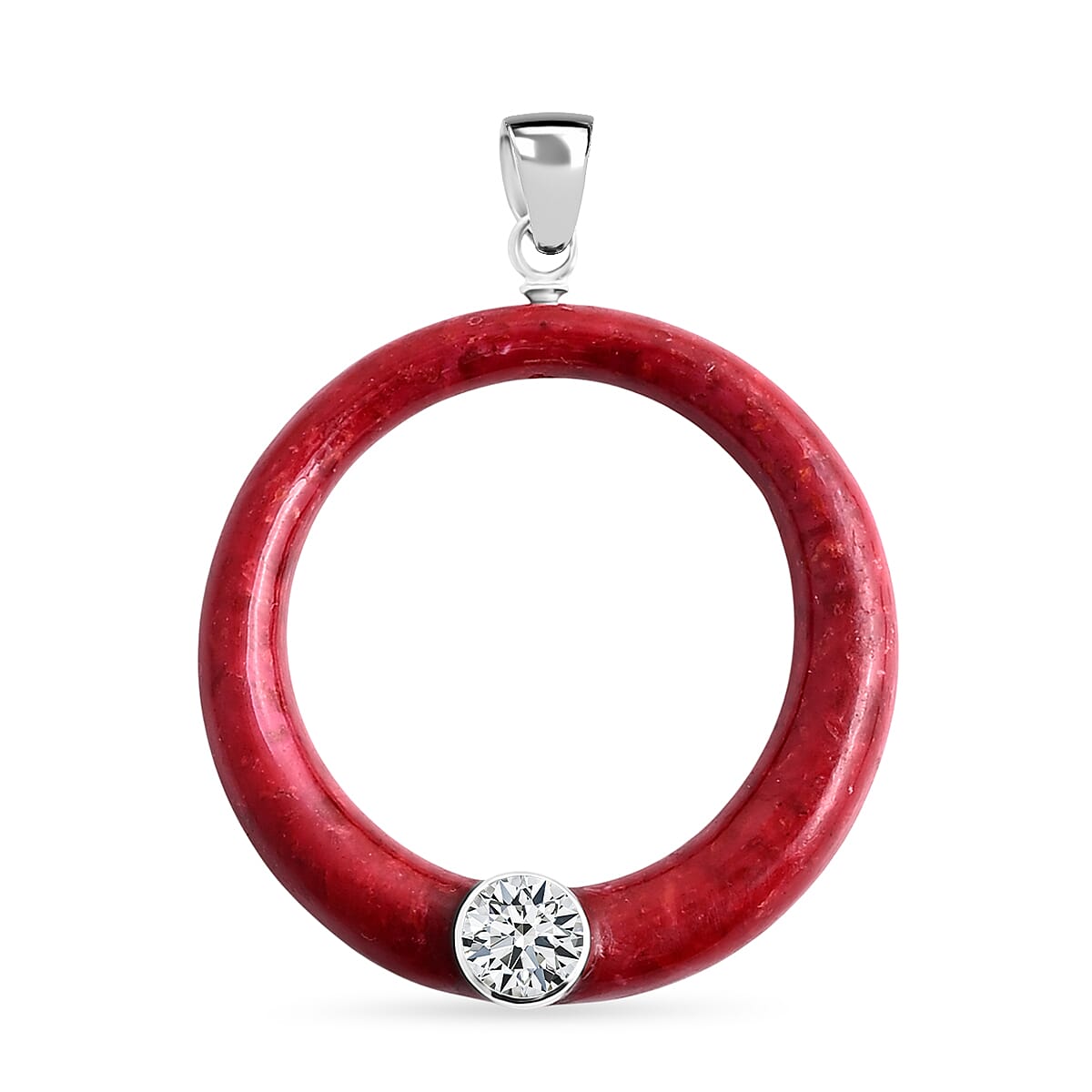 Royal Bali Collection - Moissanite & Red Coral Sterling Silver Circle Pendant 22.60 Ct.