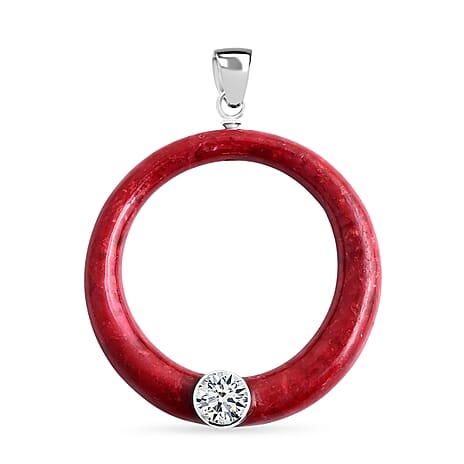Royal Bali Collection - Moissanite & Red Coral Sterling Silver Circle Pendant 22.60 Ct.