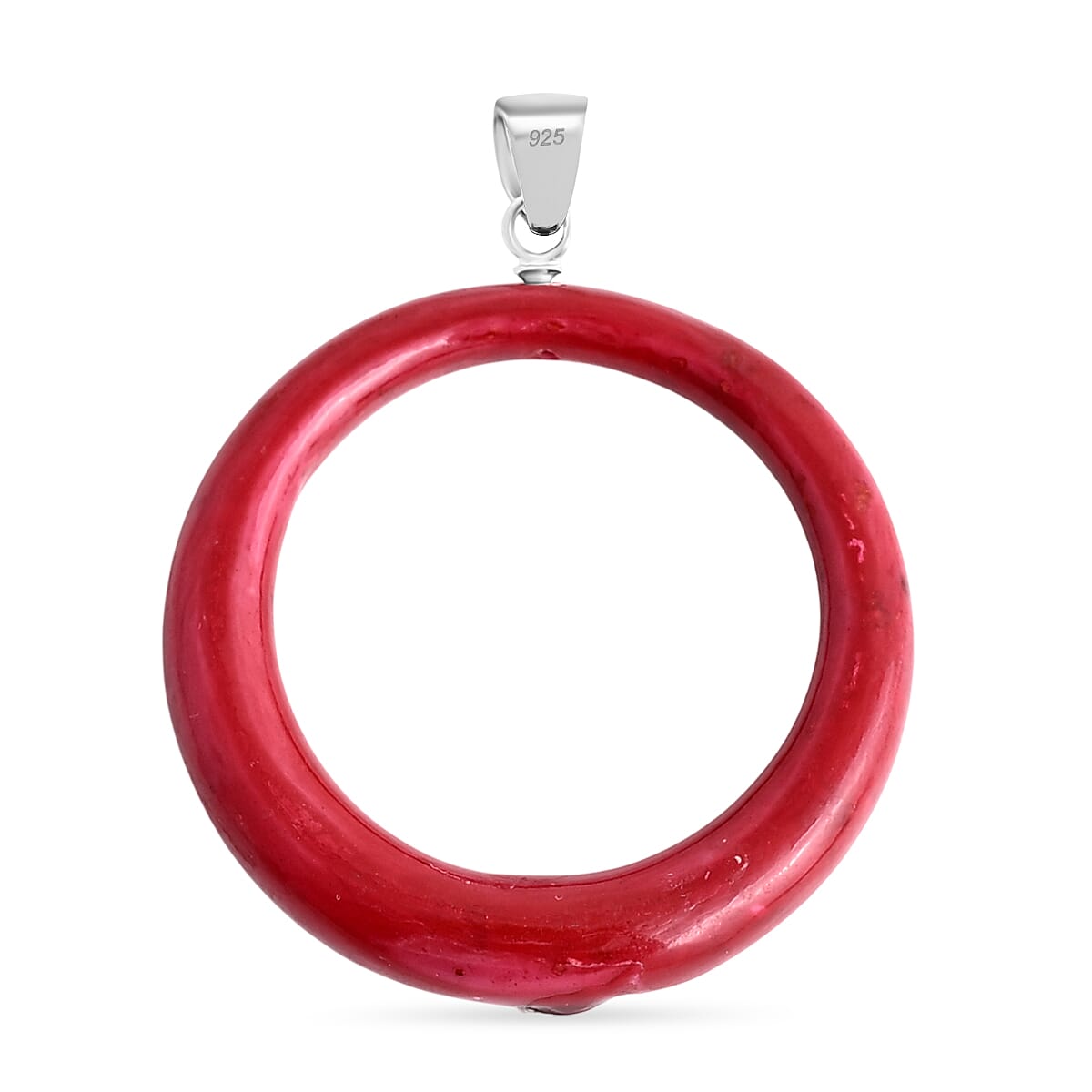 Royal Bali Collection - Moissanite & Red Coral Sterling Silver Circle Pendant 22.60 Ct.