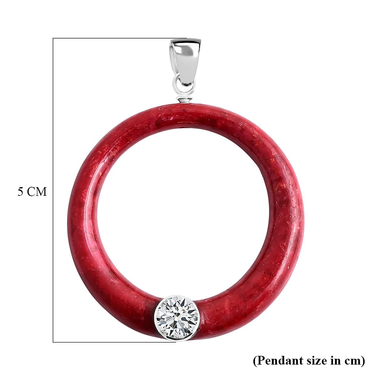 Royal Bali Collection - Moissanite & Red Coral Sterling Silver Circle Pendant 22.60 Ct.