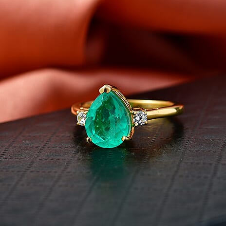 D'Joy Emeraldine Triplet Quartz & White Zircon Ring in Yellow Gold Plated Sterling Silver 3.15 Ct.