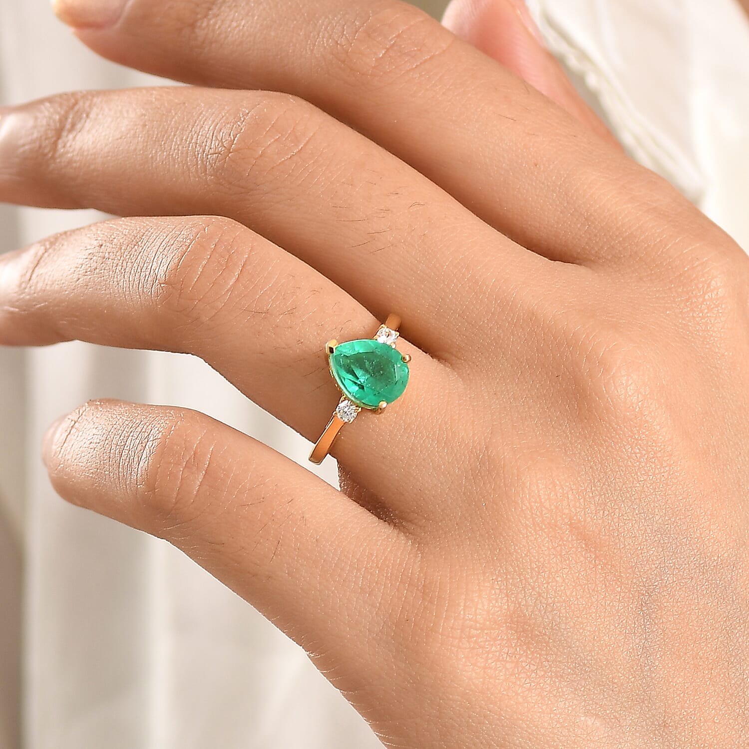 D'Joy Emeraldine Triplet Quartz & White Zircon Ring in Yellow Gold Plated Sterling Silver 3.15 Ct.