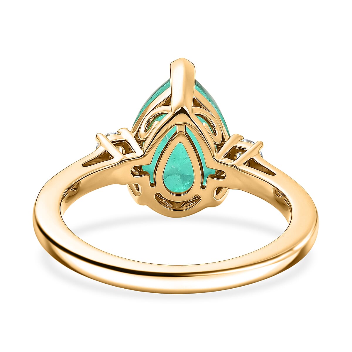 D'Joy Emeraldine Triplet Quartz & White Zircon Ring in Yellow Gold Plated Sterling Silver 3.15 Ct.