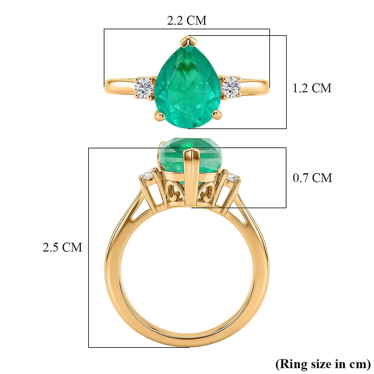 D'Joy Emeraldine Triplet Quartz & White Zircon Ring in Yellow Gold Plated Sterling Silver 3.15 Ct.