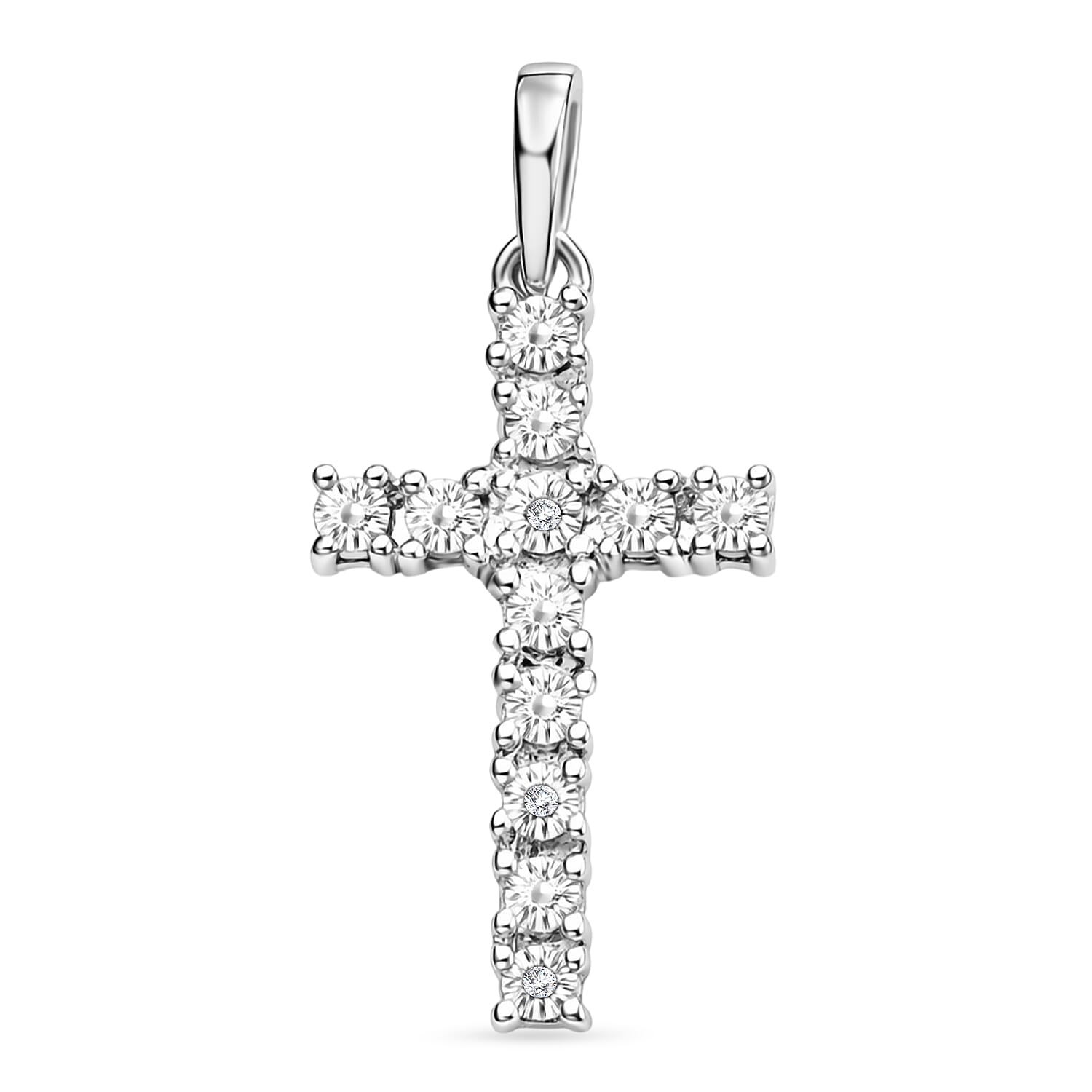 EverTrue Natural Diamond Cross Pendant in White Tone