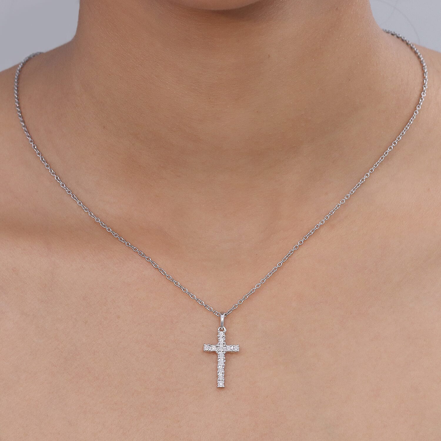 EverTrue Natural Diamond Cross Pendant in White Tone