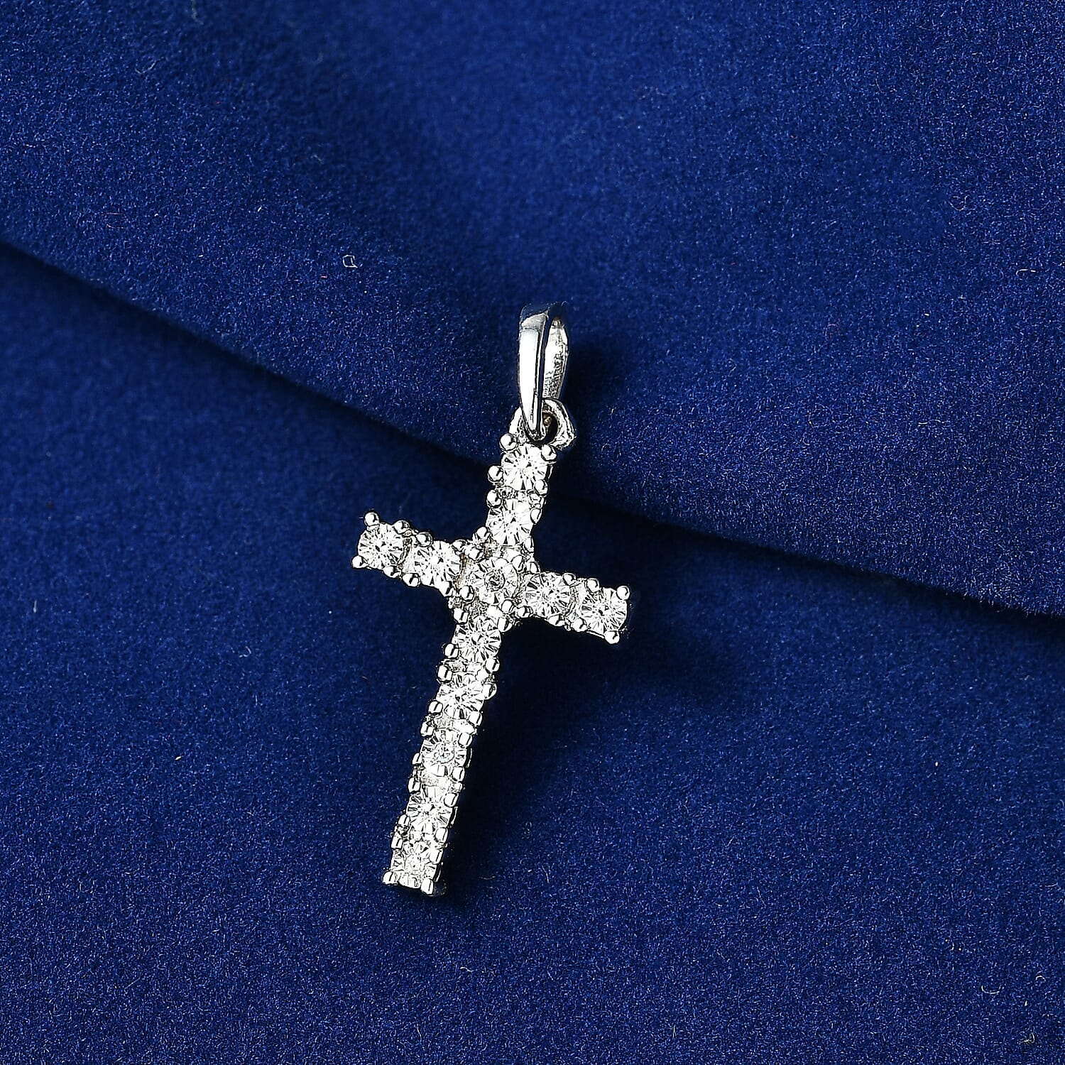EverTrue Natural Diamond Cross Pendant in White Tone