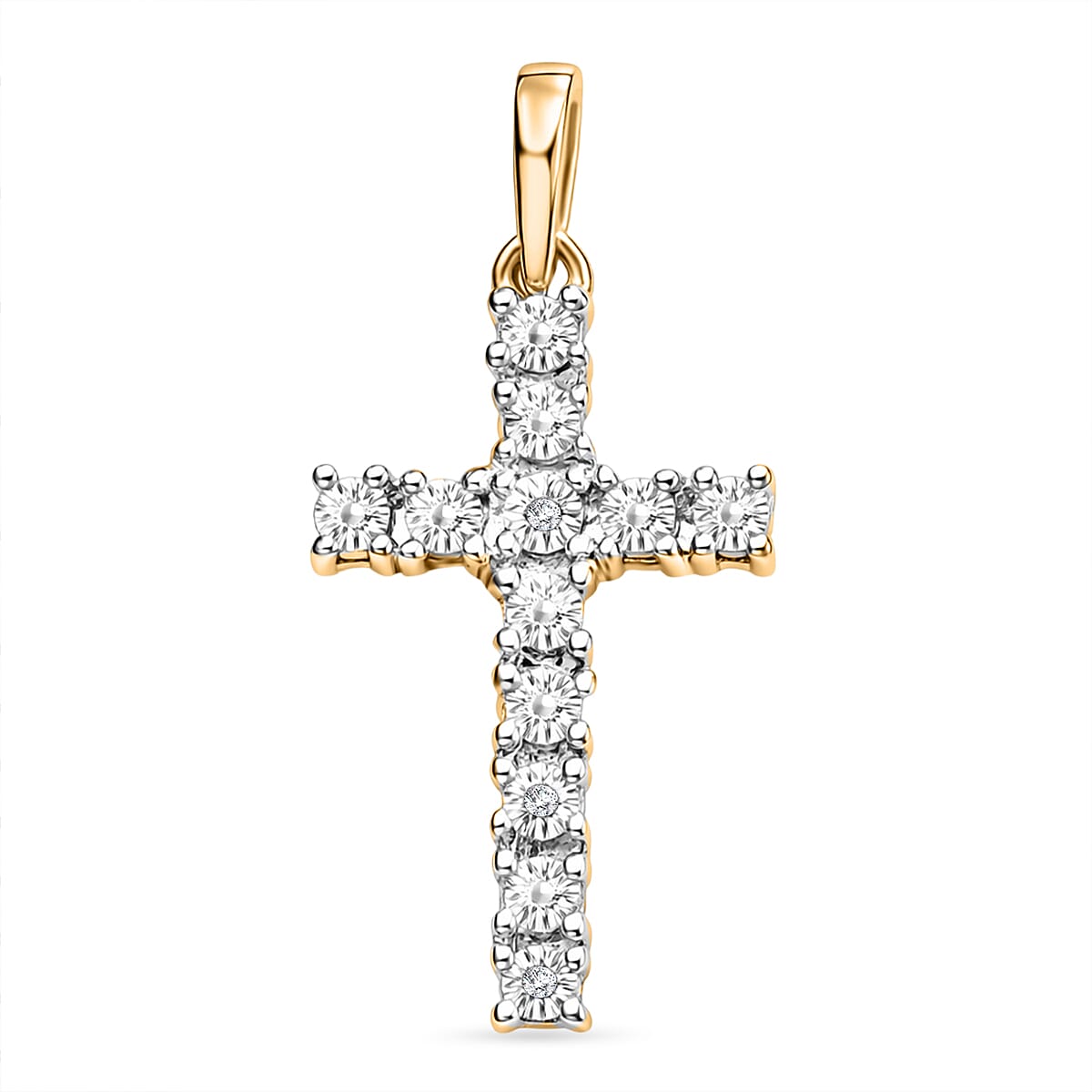EverTrue White Diamond Cross Pendant in Yellow Gold Tone