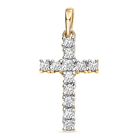 EverTrue White Diamond Cross Pendant in Yellow Gold Tone