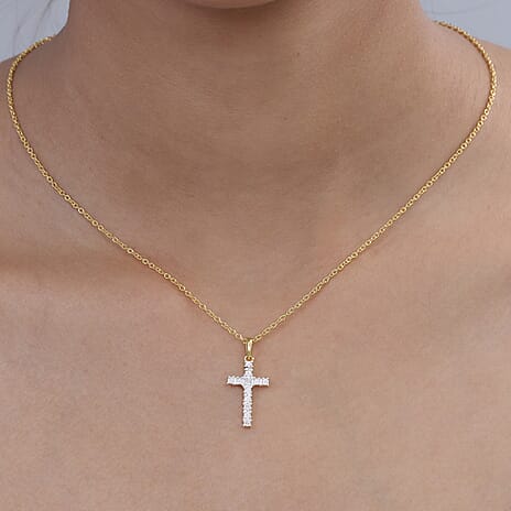 EverTrue Natural White Diamond Cross Pendant - Yellow