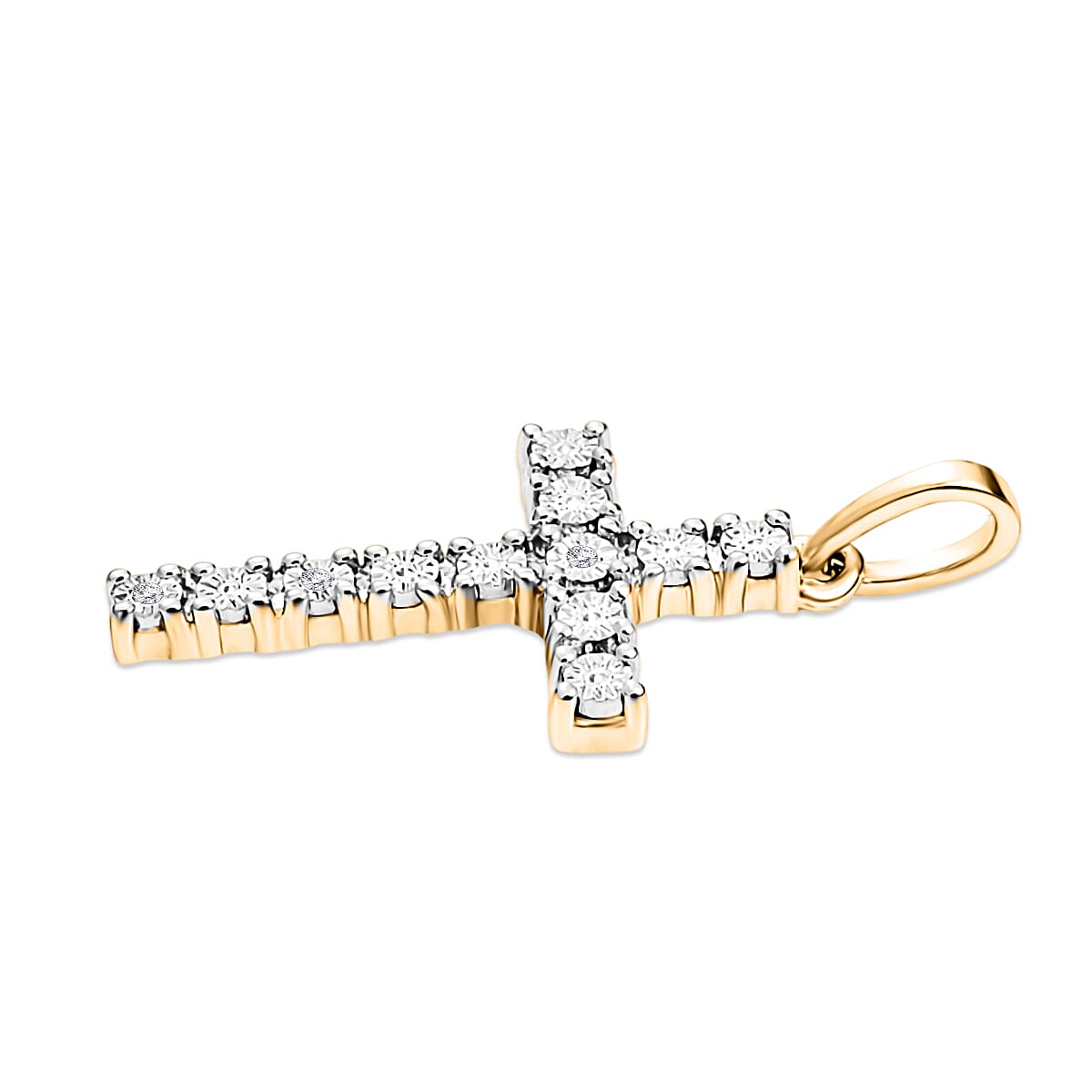 EverTrue White Diamond Cross Pendant in Yellow Gold Tone