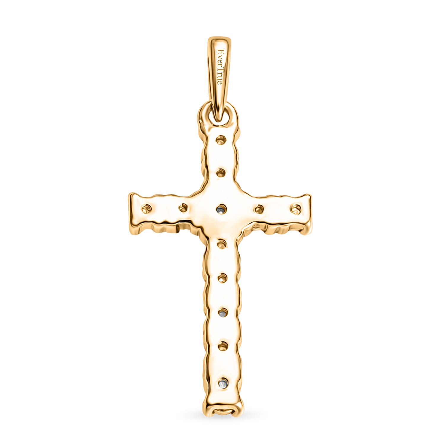 EverTrue White Diamond Cross Pendant in Yellow Gold Tone