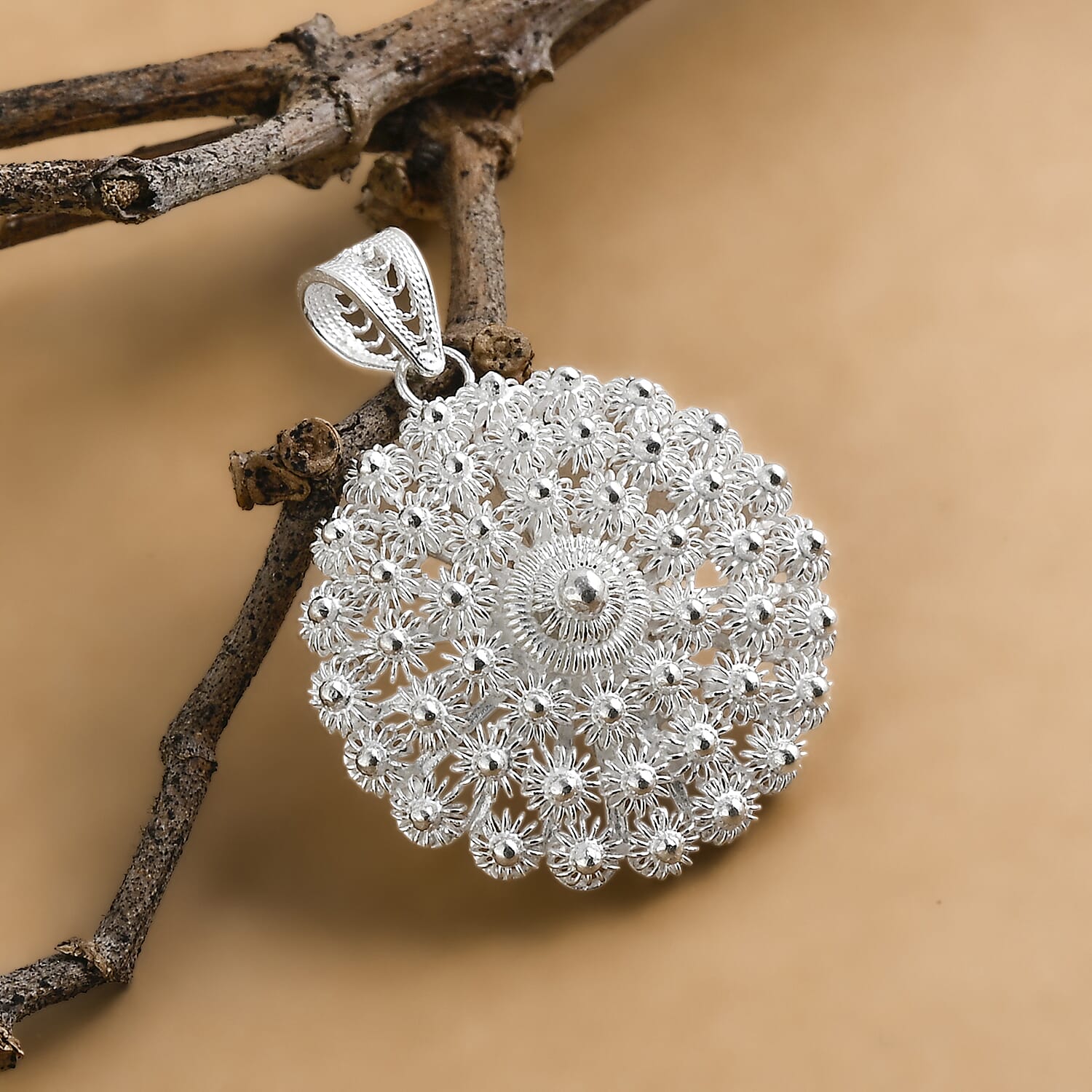 Royal Bali Collection - Sterling Silver Floral Pendant