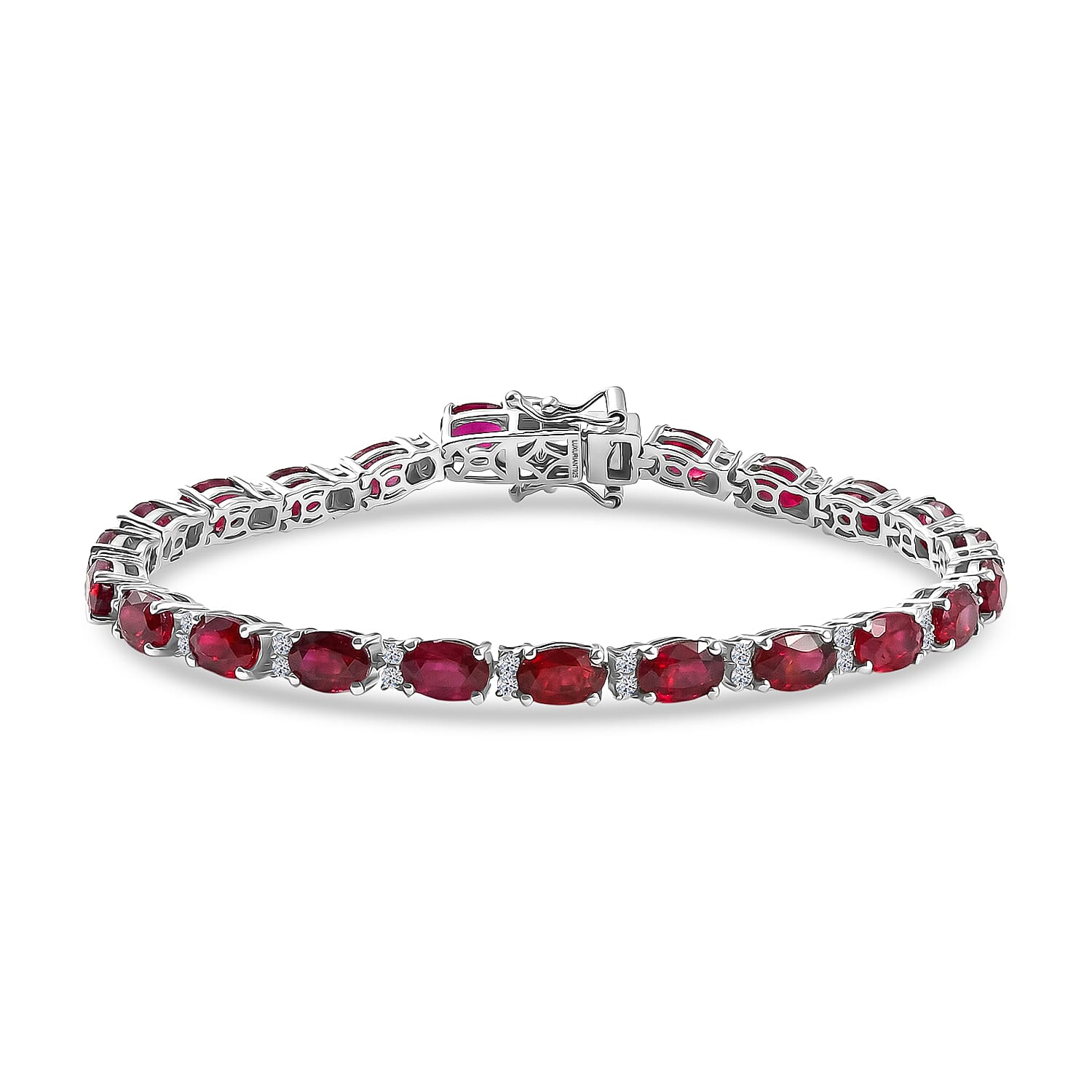 LUXURIANT African Ruby, Lab Grown Diamond Line Bracelet (Size - 7) with GB Lock Box in Rhodium Overlay Sterling Silver 15.53 Ct.