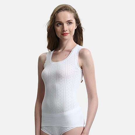 White Swans Ladies 100% Cotton Classic Pointelle Knit Sleeveless Top (Size XXL)