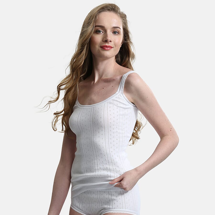 White Swans Ladies 100% Cotton Classic Pointelle Knit Camisole Top (Size M)