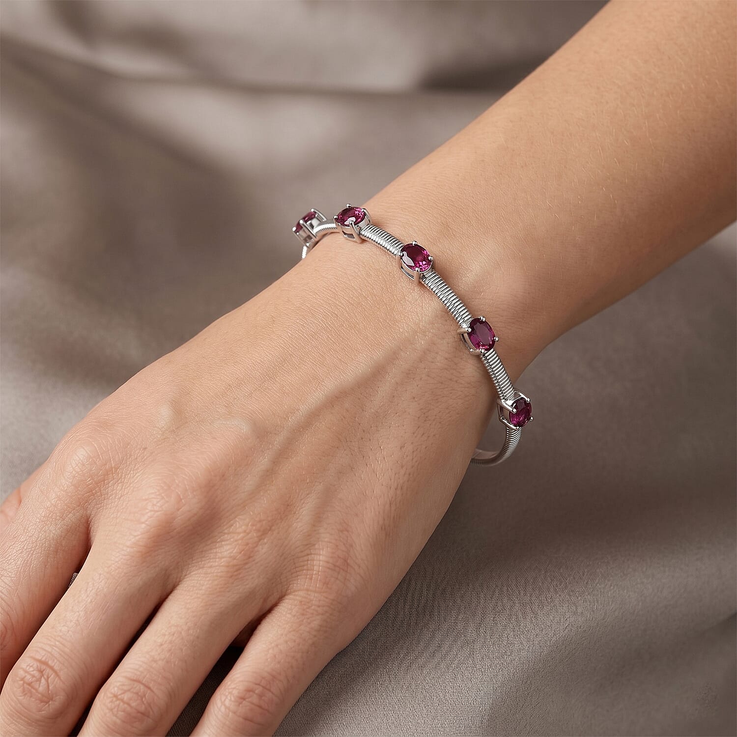 D'Joy Radiant Ember Garnet Full Bangle in Rhodium Overlay Sterling Silver 2.85 Ct.