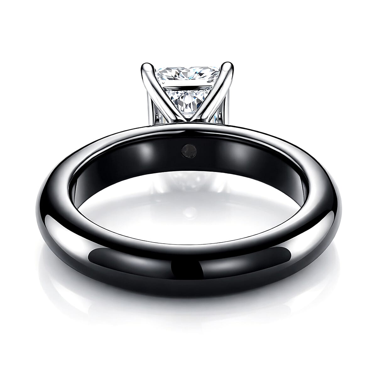 D'Joy - GRA Certified Moissanite & Dyed Black Jade Solitaire Band Ring in Rhodium Overlay Sterling Silver 15.32 Ct.