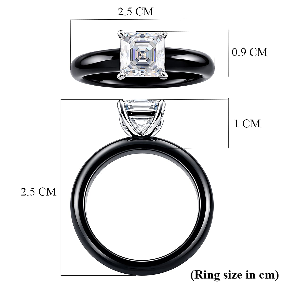 D'Joy - GRA Certified Moissanite & Dyed Black Jade Solitaire Band Ring in Rhodium Overlay Sterling Silver 15.32 Ct.