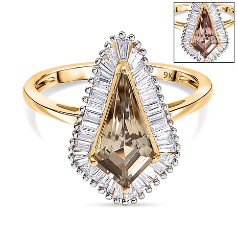 9K Yellow Gold AAA Turkizite Kite & VS-E-F Lab Grown Diamond Halo Ring 2.79 Ct, Gold Wt. 3.22 Gms