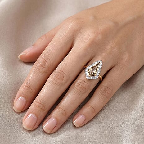 9K Yellow Gold AAA Turkizite Kite & VS-E-F Lab Grown Diamond Halo Ring 2.79 Ct, Gold Wt. 3.22 Gms