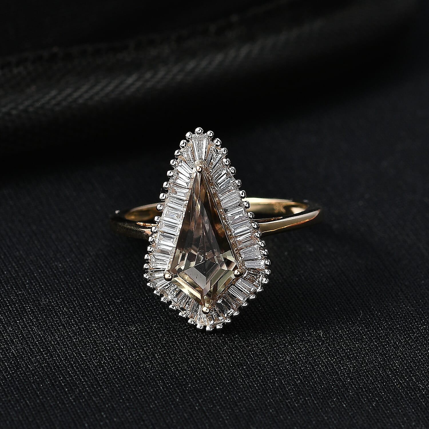 9K Yellow Gold AAA Turkizite Kite & VS-E-F Lab Grown Diamond Halo Ring 2.79 Ct, Gold Wt. 3.22 Gms