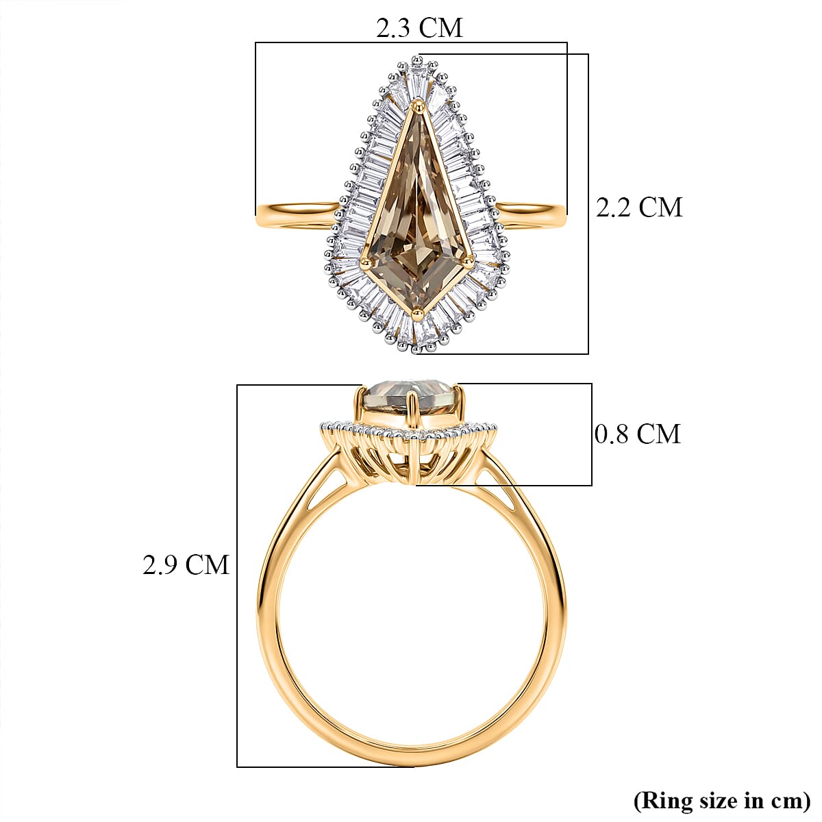 9K Yellow Gold AAA Turkizite Kite & VS-E-F Lab Grown Diamond Halo Ring 2.79 Ct, Gold Wt. 3.22 Gms