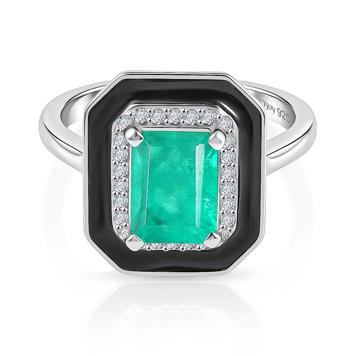 D'Joy Emeraldine Triplet Quartz & White Zircon Ring in Rhodium Overlay Sterling Silver 2.14 Ct.