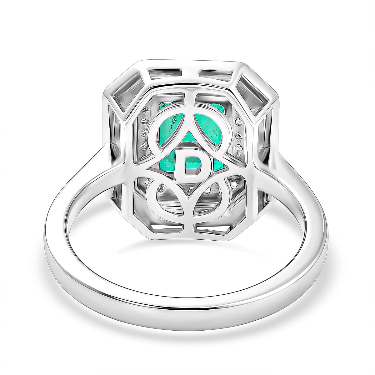 D'Joy Emeraldine Triplet Quartz & White Zircon Ring in Rhodium Overlay Sterling Silver 2.14 Ct.