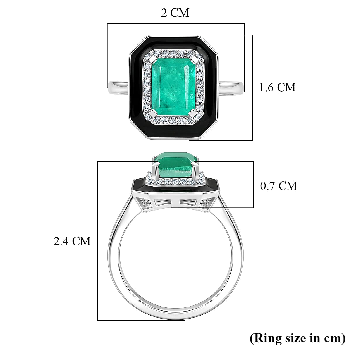 D'Joy Emeraldine Triplet Quartz & White Zircon Ring in Rhodium Overlay Sterling Silver 2.14 Ct.