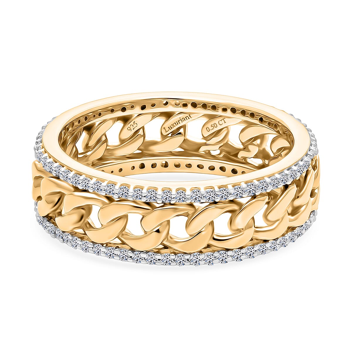 LUXURIANT 0.51 ct. Lab Grown Diamond Curb Chain Band Ring in 18K Vermeil Yellow Gold Plated Sterling Silver (SI-GH)