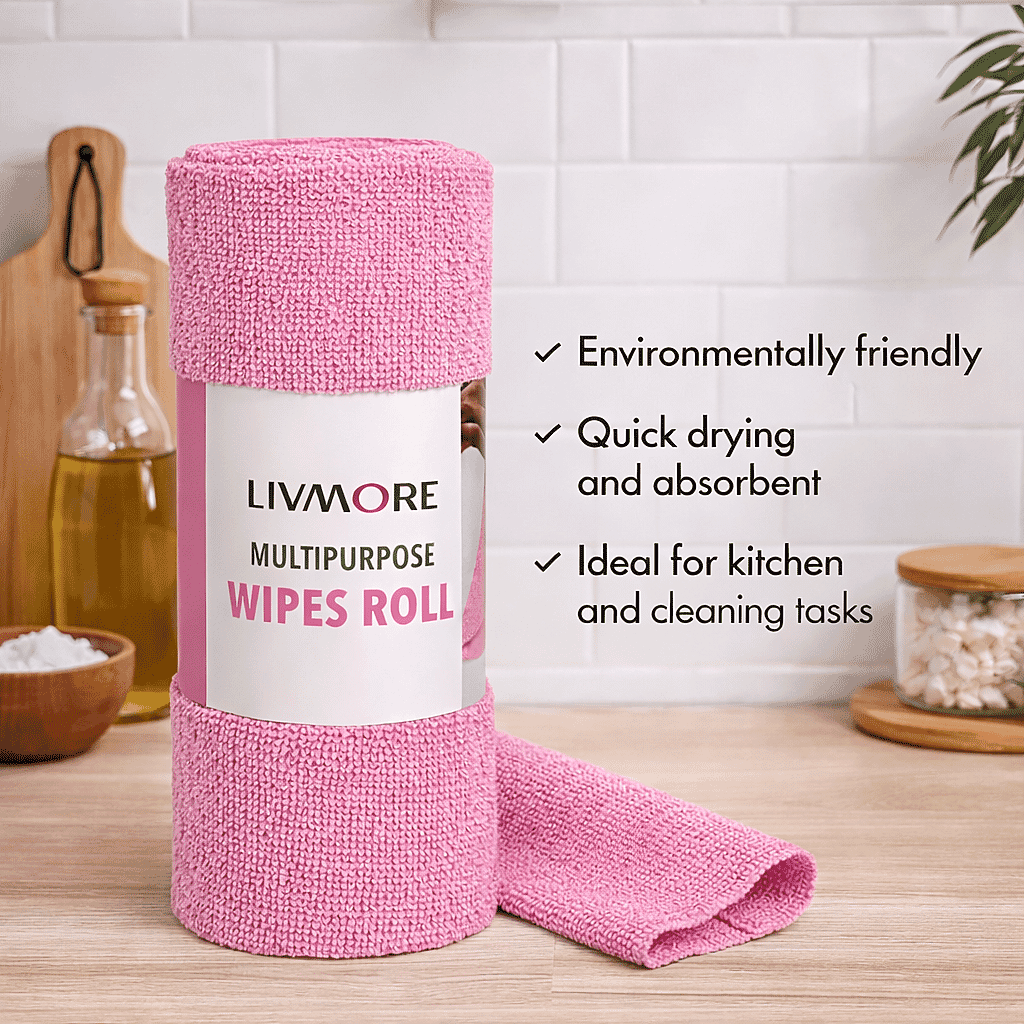 Livmore Microfibre Cleaning Towel Roll - 30 Pulls (25 x 25cm) - Pink