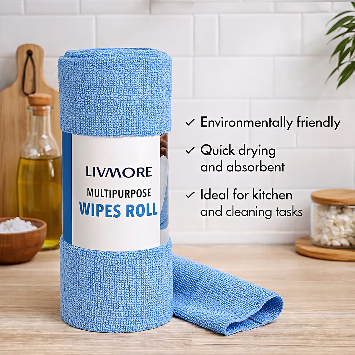 Livmore Microfibre Cleaning Towel Roll - 30 Pulls (25 x 25cm) - Light Blue