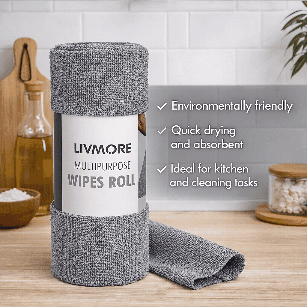 Livmore Microfibre Cleaning Towel Roll - 30 Pulls (25 x 25cm) - Blue