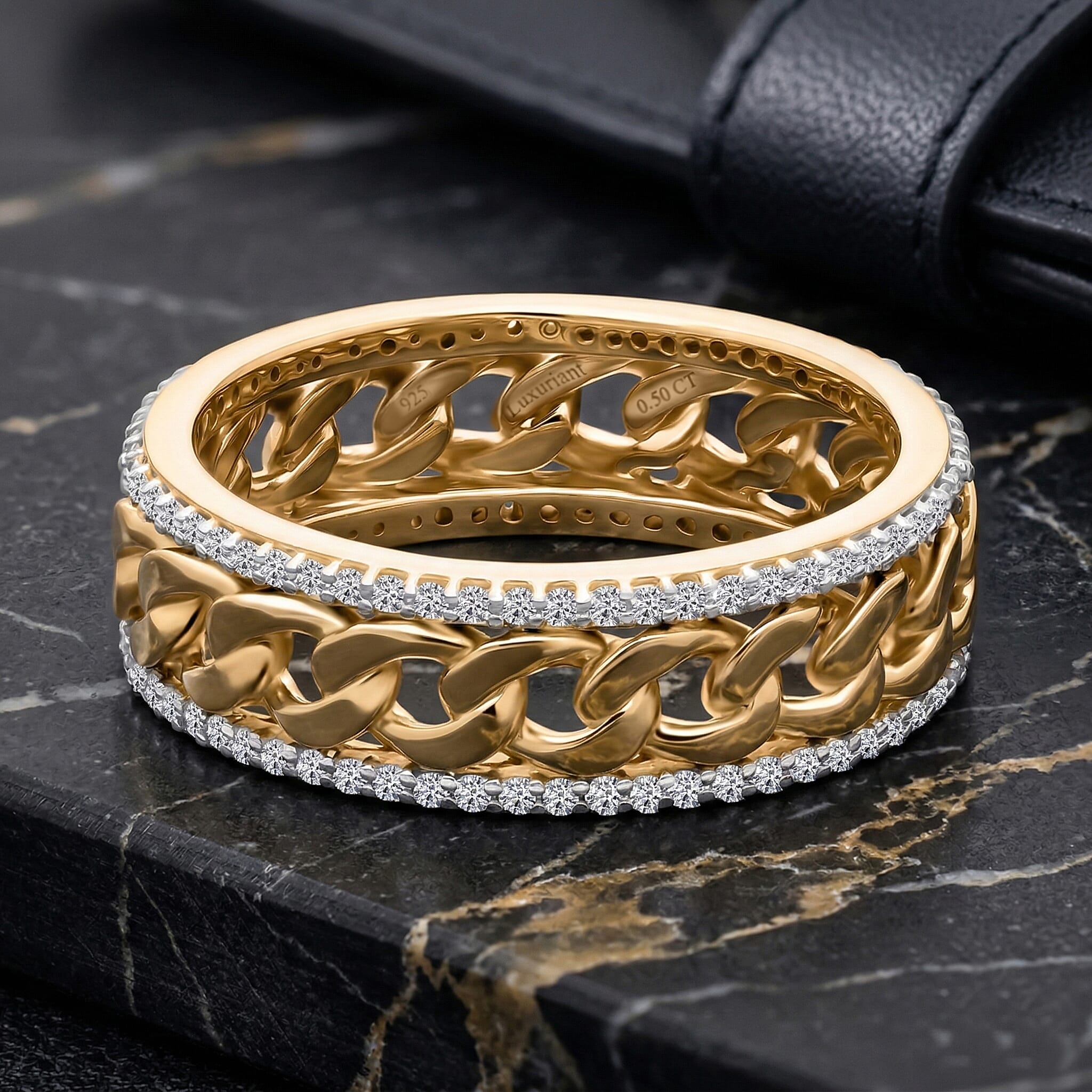 Luxuriant SI-GH Lab Grown Diamond Band Ring in 18K Vermeil Yellow Gold Plated Sterling Silver 0.51 Ct.