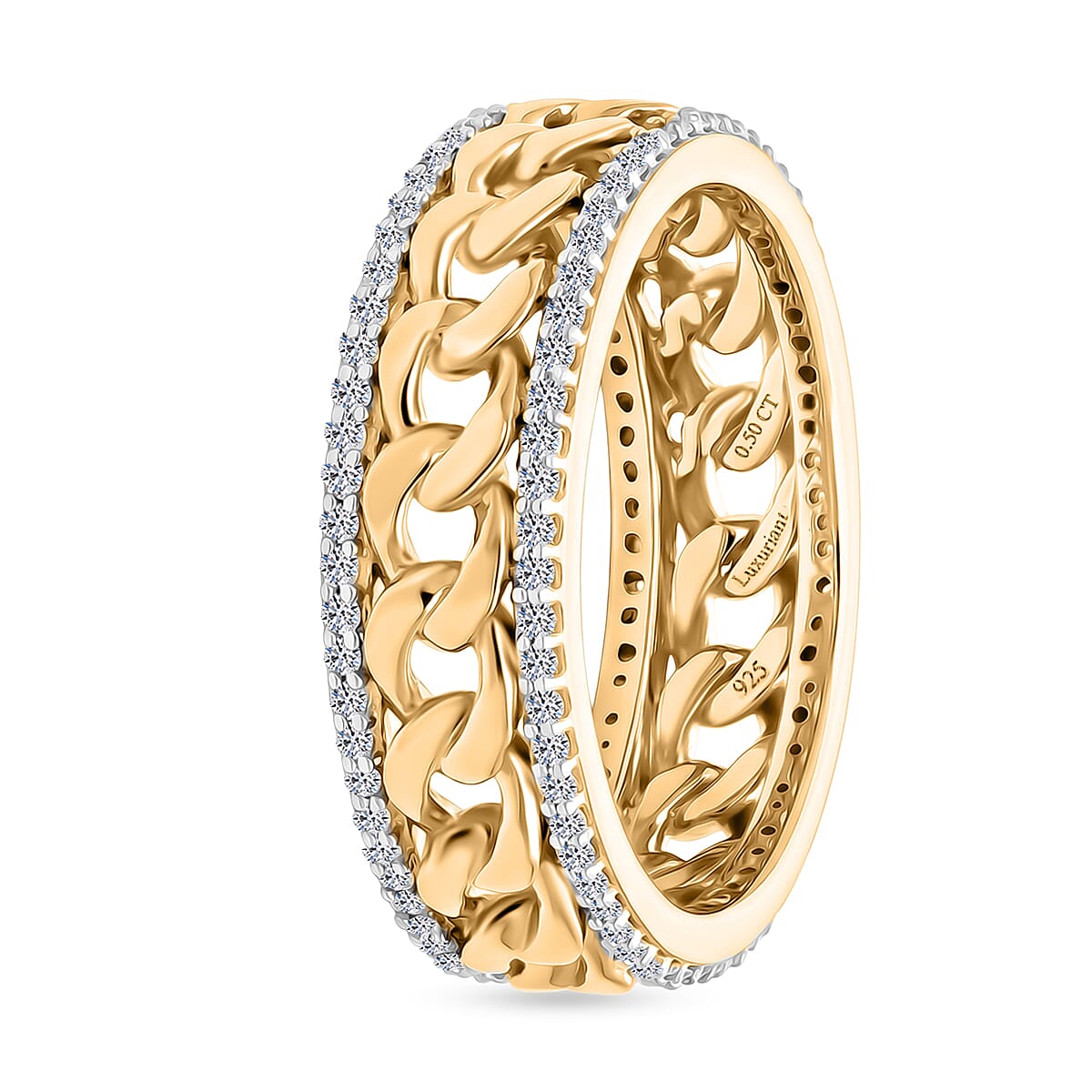 Luxuriant SI-GH Lab Grown Diamond Band Ring in 18K Vermeil Yellow Gold Plated Sterling Silver 0.51 Ct.