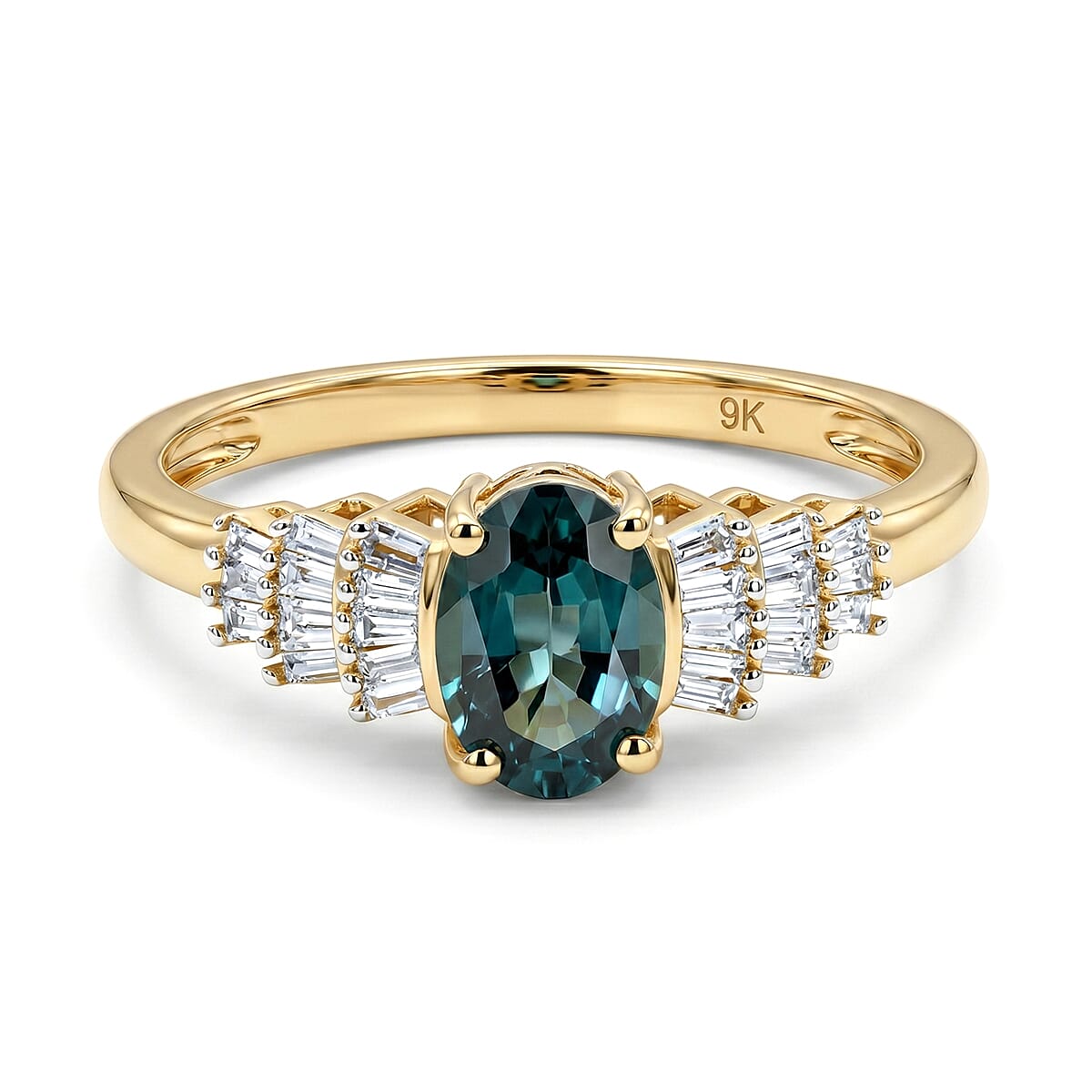 9K Yellow Gold AAA Indicolite, White Diamond Ring, Gold Wt.1.97 Gms  1.00 Ct.