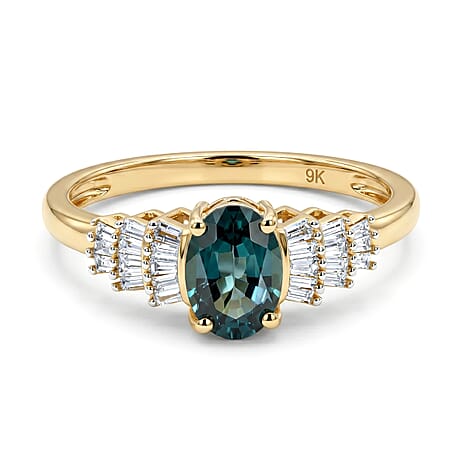 9K Yellow Gold AAA Indicolite, White Diamond Ring, Gold Wt.1.97 Gms  1.00 Ct.