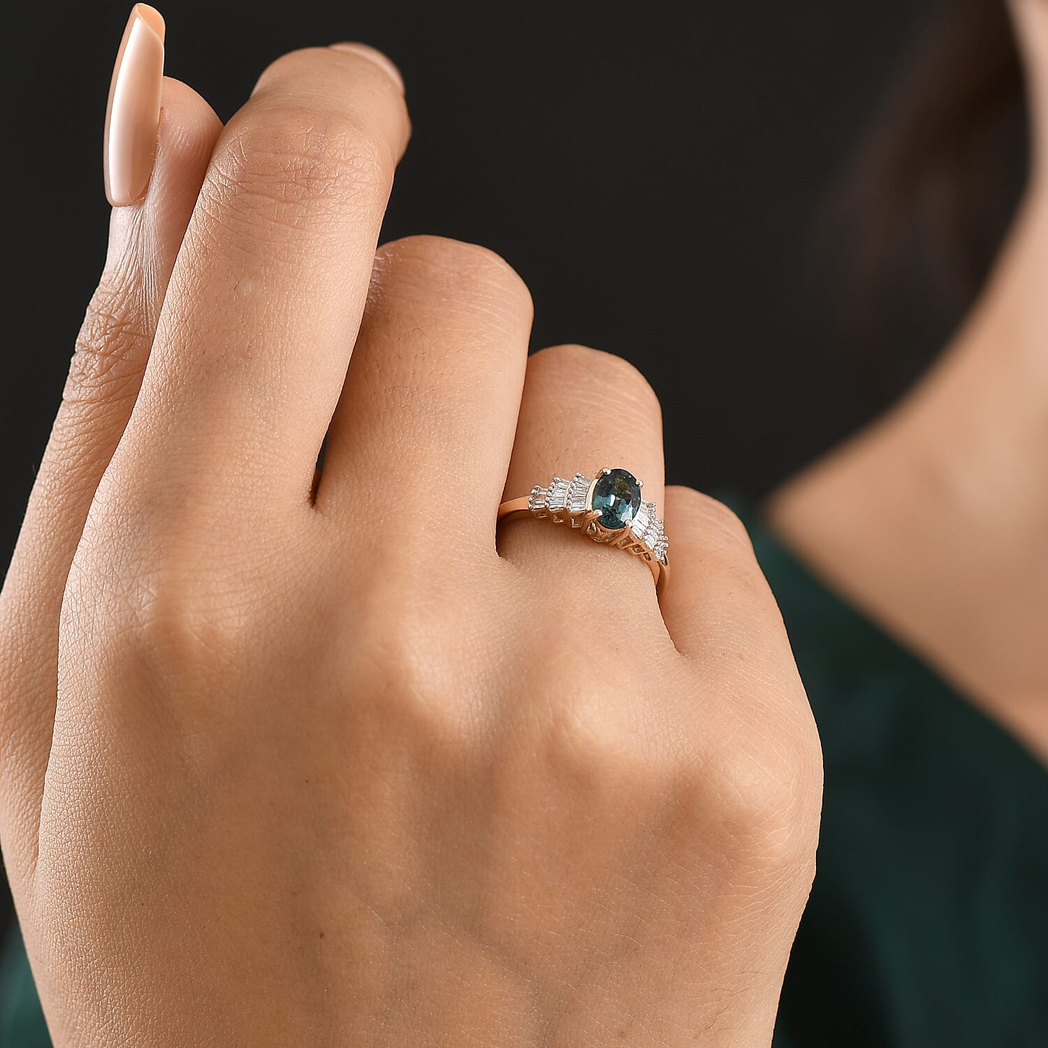 9K Yellow Gold AAA Indicolite, White Diamond Ring, Gold Wt.1.97 Gms  1.00 Ct.