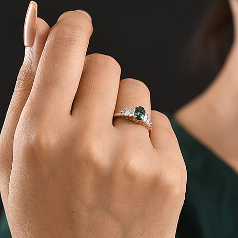 9K Yellow Gold AAA Indicolite, White Diamond Ring, Gold Wt.1.97 Gms  1.00 Ct.