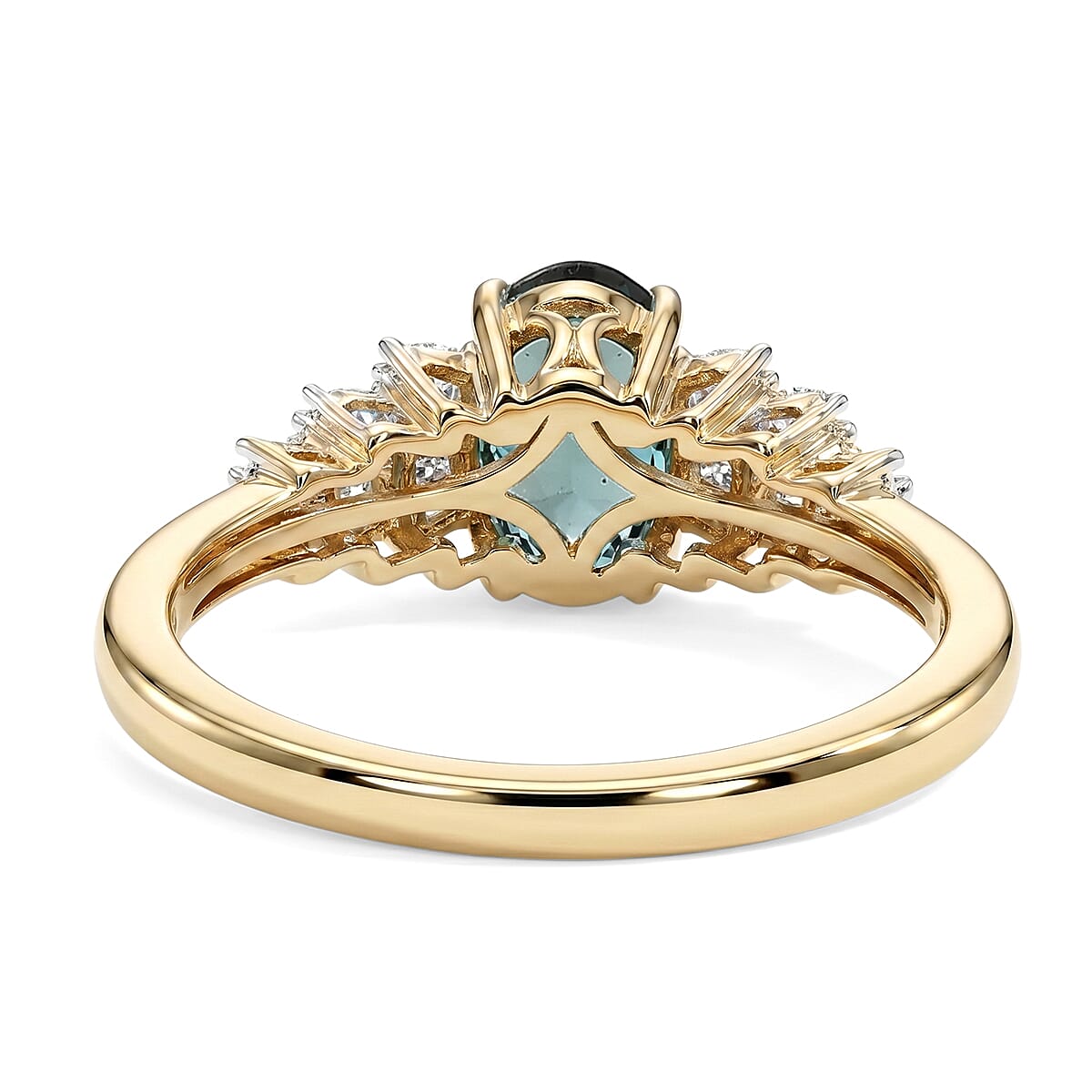 9K Yellow Gold AAA Indicolite, White Diamond Ring, Gold Wt.1.97 Gms  1.00 Ct.