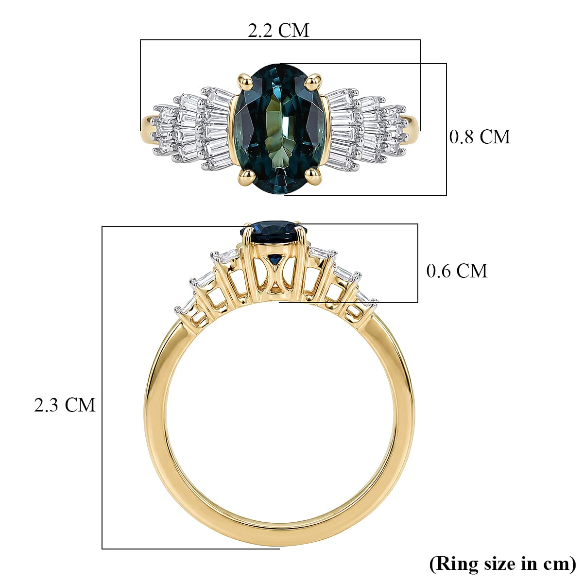 9K Yellow Gold AAA Indicolite, White Diamond Ring, Gold Wt.1.97 Gms  1.00 Ct.