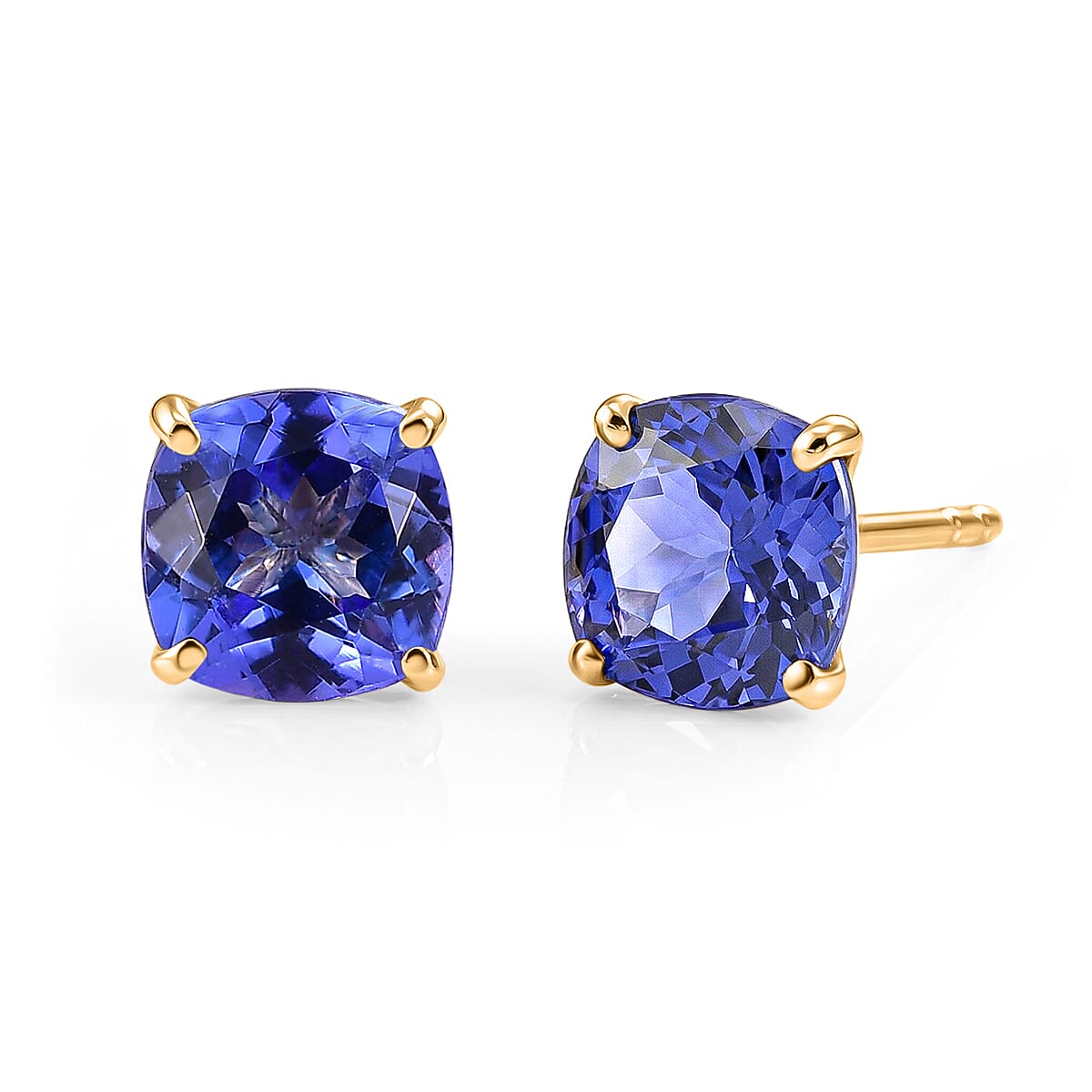 9K Yellow Gold Tanzanite Solitaire Stud Push Post Earring 2.60 Ct.